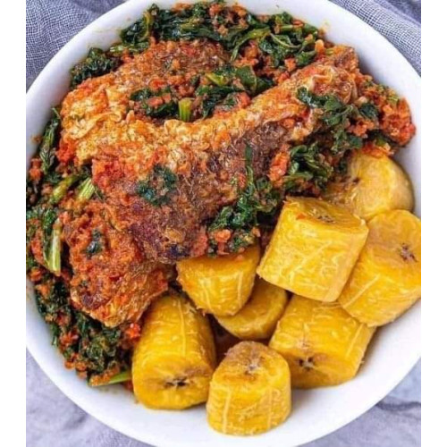  boiled plantain and vegetables with fish